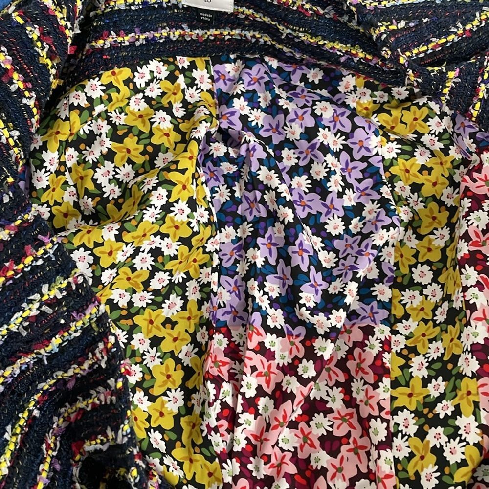 CAbi Coat Headline Topper Belted Women’s 10 Multi-Stripe Lined Thigh Length - Picture 9 of 11